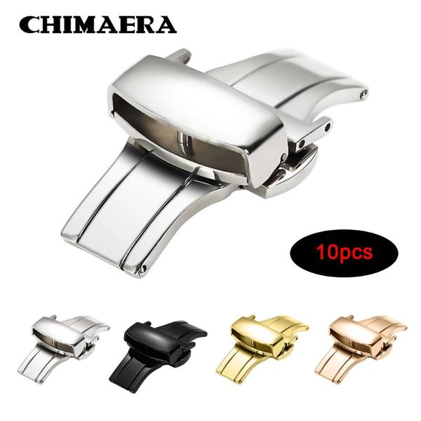 

watch bands chimaera wholesale 316l stainless steel clasp for watchband 10 12 14 16 18 20 22mm double push butterfly deployment buckle, Black;brown