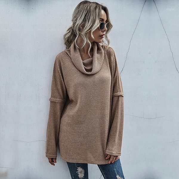 

women's sweaters stack stand collar solid color sweater for women long sleeves turtleneck knitted winter fall 2021 clothing, White;black
