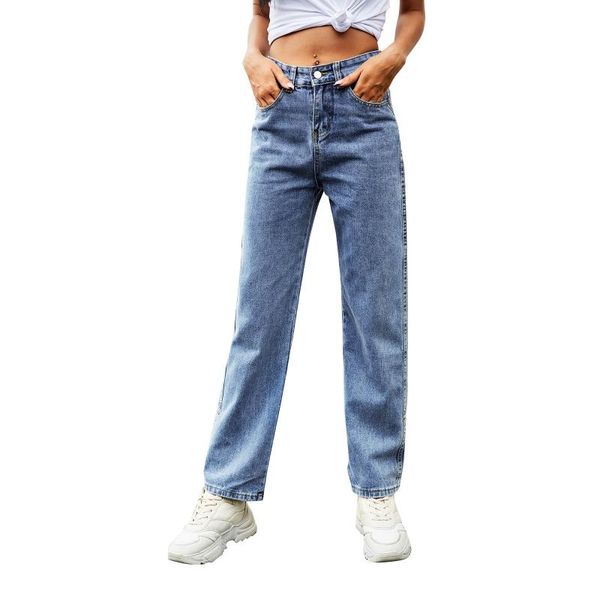 

women's jeans streetwear side cross chain hollow out wide-leg high waist pants elegant ladies europe fashion, Blue