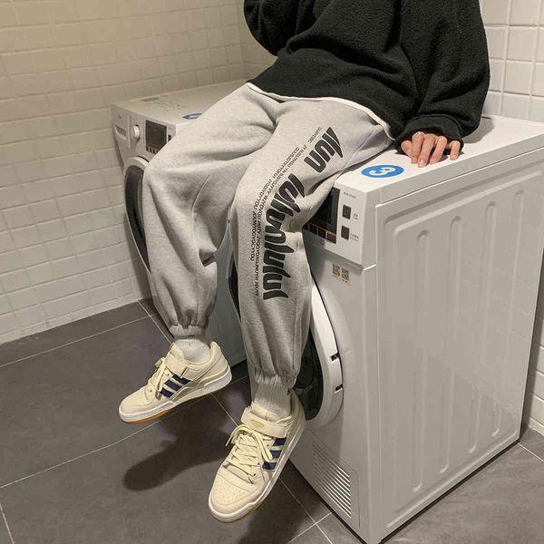 

pants fashionable the plush and thickened student winter letter printed sports men's, Black