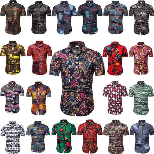 

men's casual shirts summer short-sleeved floral shirt male beach, White;black