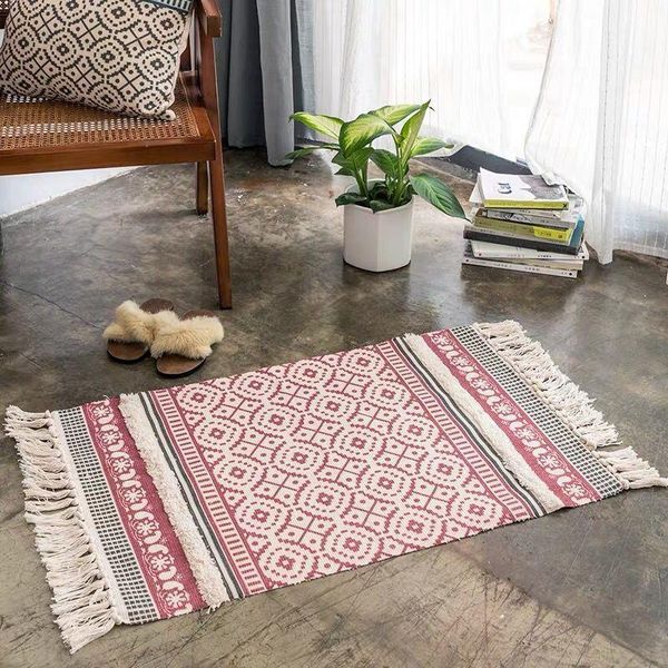 

carpets cotton three-dimensional velvet stitching pattern floor mat living room sofa with tassel coffee table machine washable