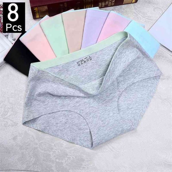 

8pcs briefs for women fashion woman panties solid seamless underpants cpanties for women cotton underwear girl knickers 210730, Black;pink