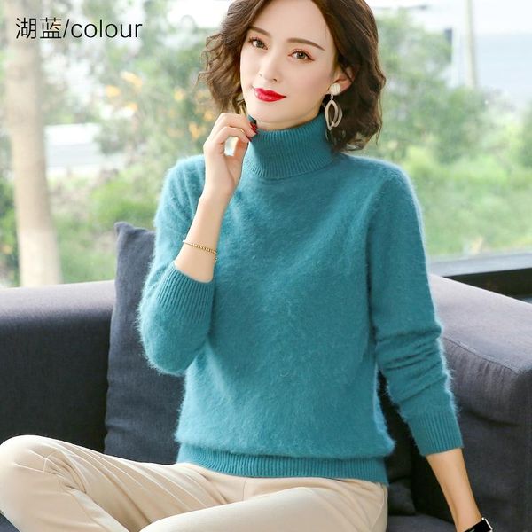 

women's sweaters winter women sweater solid color 100% mink cashmere turtleneck knitted pullovers slim soft warm female long sleeve, White;black