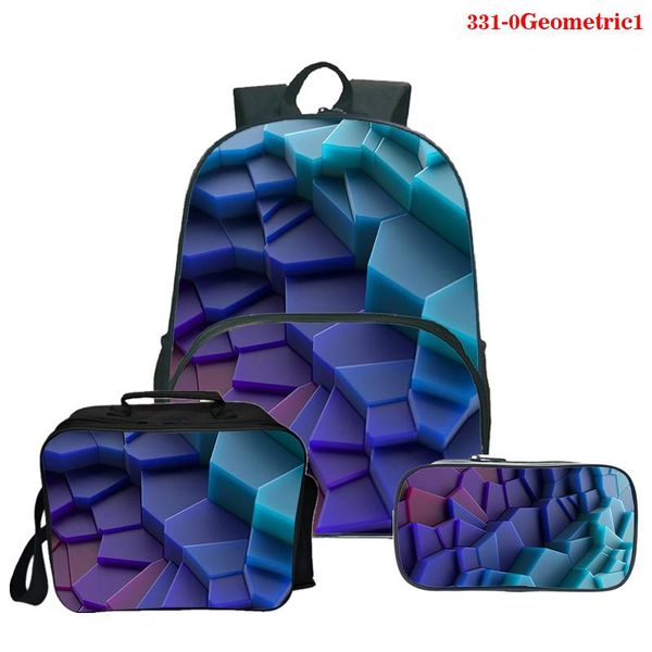 

backpack neon geometric fashion 3pcs/set school bags boys girls kids casual backpacks women men 3d pencil case lunch bag
