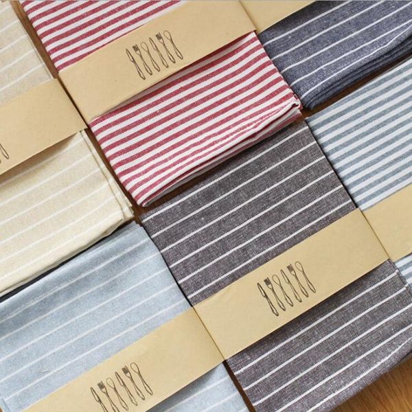

japan style quality cotton linen polyester placemats square cloth striped napkin towls dining table plate mat coasters 1pc mats & pads