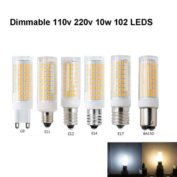 

bulbs 50pcs 110v 220v dimmable g4 gy6.35 g8 led bulb 10w g9 e11 e12 e14 e17 ba15d mini corn crystal chandelier light 102 leds