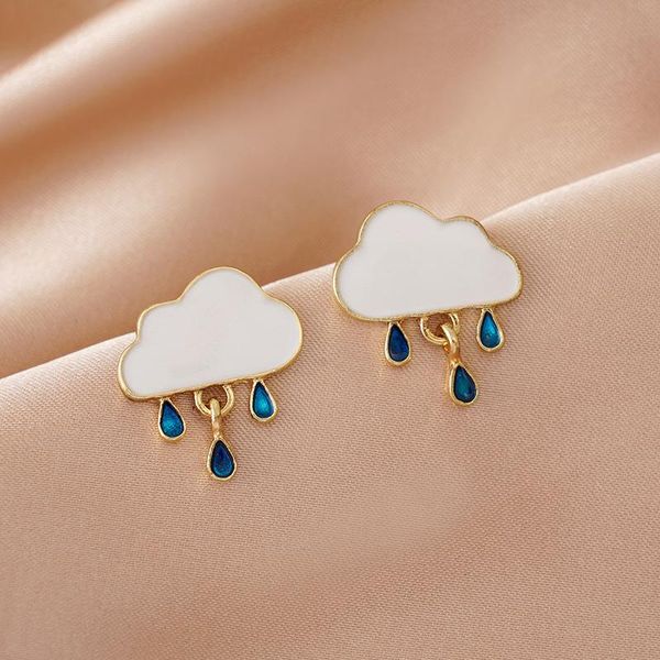 

stud trendy wedding party hanging earrings kawail white enamel cloud water drop for women girls jewellery accessories, Golden;silver