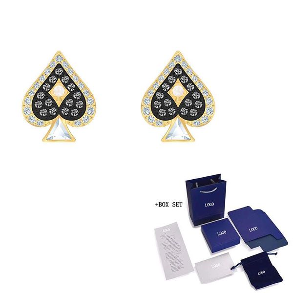 

stud fashion jewelry swa tarot magic pierced earrings world mysterious symbol spades pattern crysta female romantic gift, Golden;silver