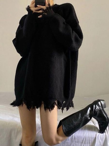 

women's hoodies & sweatshirts spring autumn streetwear harajuku fashion vintage black loose long sleeve o-neck women knitted pullovers