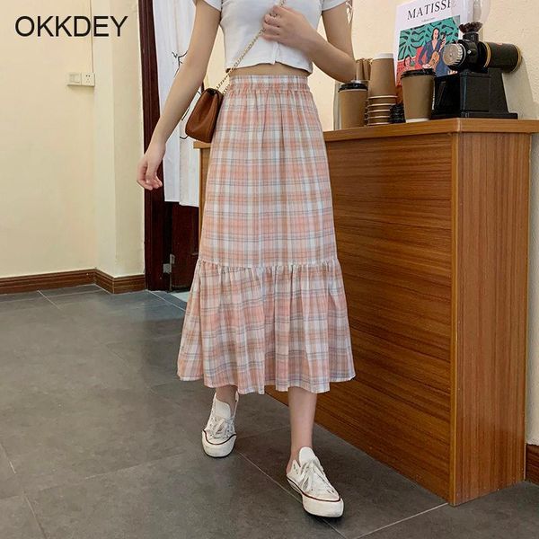 

skirts women plaid skirt high waist long midi for 2021 summer harajuku korean ulzzang streetwear clothes female saias jupe, Black