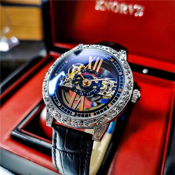 

wristwatches genuine fully automatic mechanical watch hollow bottom men's high-grade waterproof night light, Slivery;brown