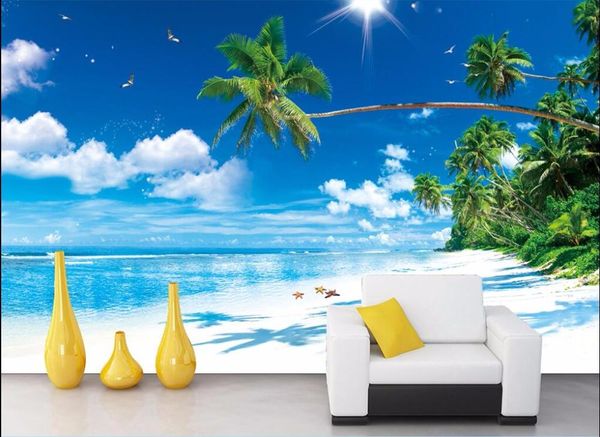 

wallpapers 3d room wallpaper custom po blue sea sky white beach coconut trees painting wall mural for walls 3 d