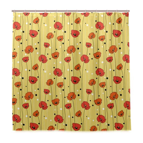 

shower curtain,poppy lines with dots floral print bath curtain closet curtain home bathroom decor cloth fabric set with hooks