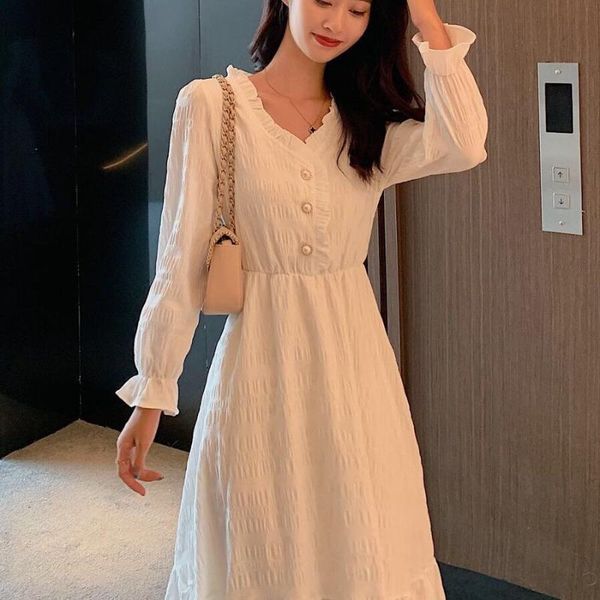 

casual dresses hepburn french long sleeve dress in 2021 spring, Black;gray