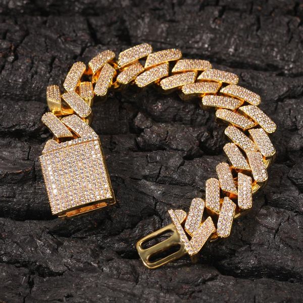 

link, chain 18mm miami cuban cz bracelet for men thick heavy hip hop bracelets fashion jewelry party gift rock accessories, Black