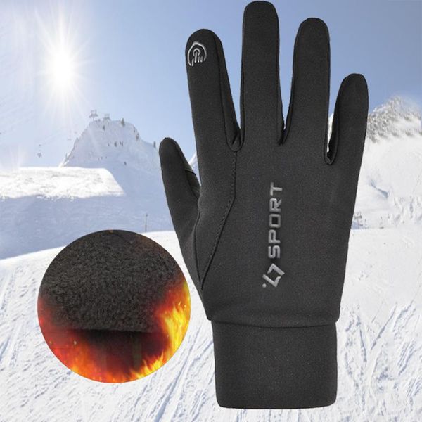 

waterproof fleece outdoor cycling gloves skiing portable 1 pair warm touch screen elements, Black