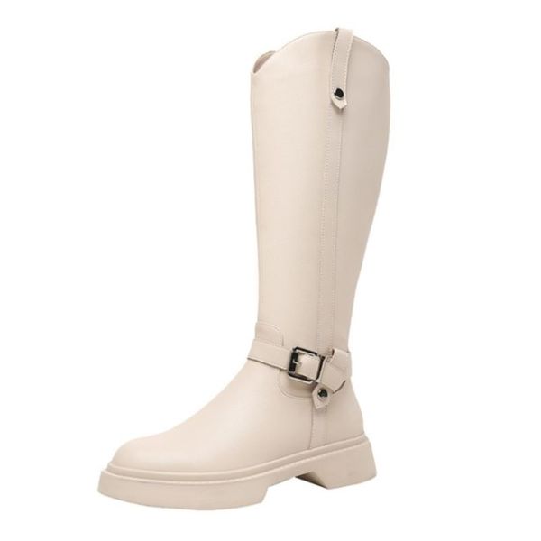 

real leather womens shoes knee high boots metal decoration winter long boot fashion female footwear size 34-39, Black