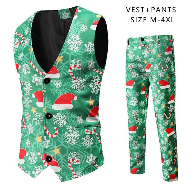 

men's suits & blazers christmas men vest suit festival v-neck single breasted waistcoat pants two piece carnival hip hop stage costumes, White;black