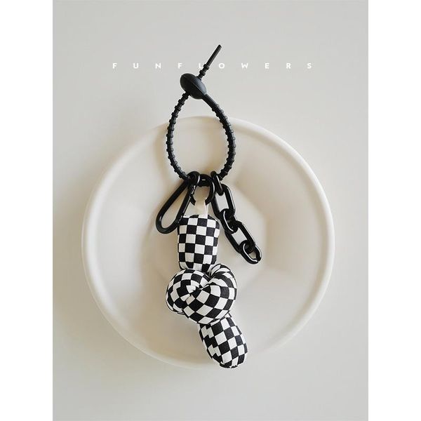 

hooks & rails key hook black and white chain twist knot pendant female creative lattice bag cloth schoolbag accessories