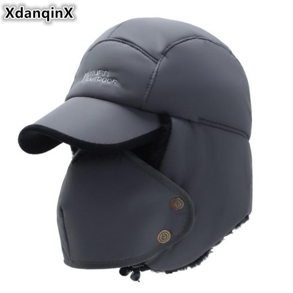 

berets xdanqinx women's earmuffs caps winter thicker plus velvet bomber hats for men women snow-proof warm men's ski hat brand mas, Blue;gray