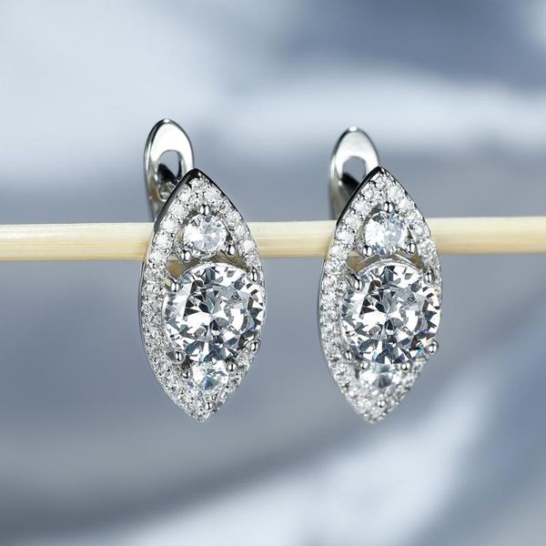 

stud dainty angel eyes diamonds earrings for women white gold cubic zircon clip ear buckle bridal wedding jewelry gift, Golden;silver