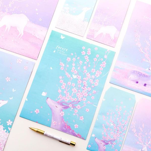 

gift wrap deer forest envelope letter paper set 3 6 sheets stationery wedding invitation romantic confession love writing