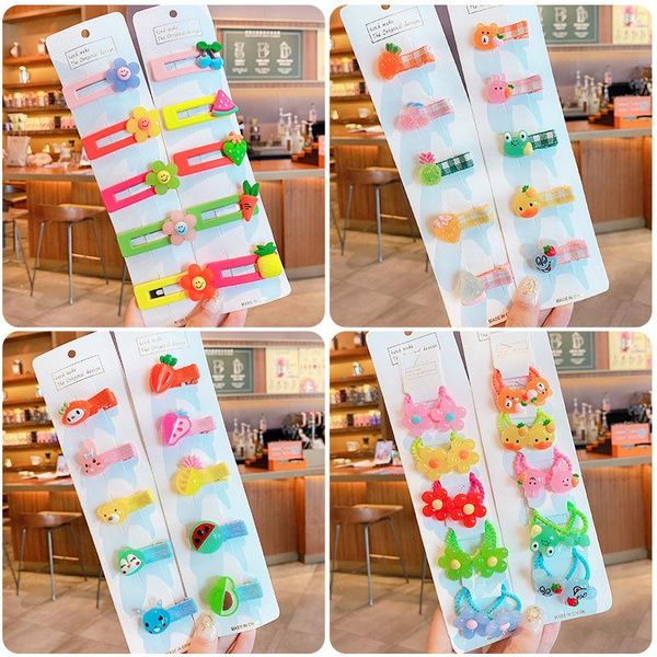 

5/10 pcs/set children cute colors cartoon flower scrunchies rubber bands hairpins girls lovely hair clips kids accessories, Slivery;white