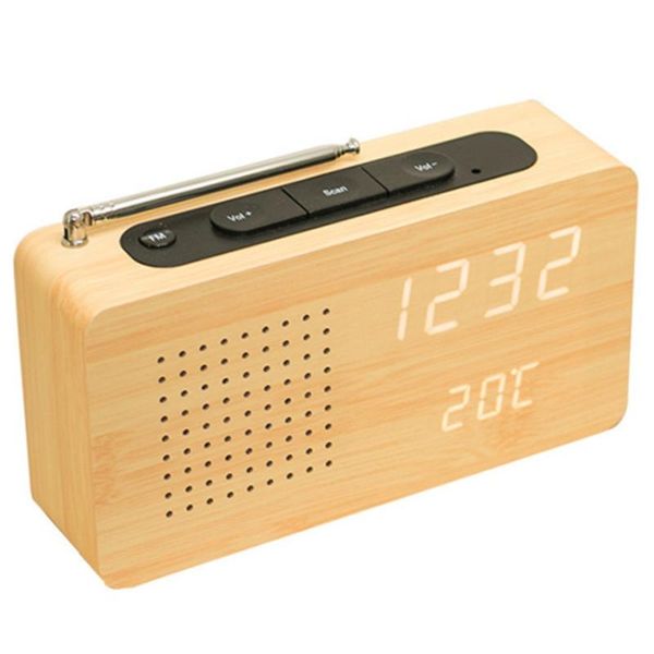 

radio bamboo led electronic display with clock deskmini portable home temperature