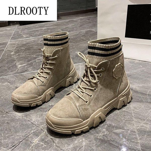 

boots women ankle autumn female casual shoes woman flat fashion platform round toe lace up solid comfortable, Black