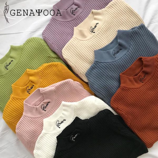 

women's sweaters genayooa letter sweater woman autumn and winter knitted green womens pullover long sleeve high elastic, White;black