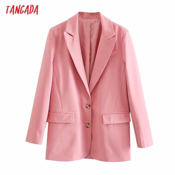 

tangada women solid pink blazer coat vintage notched collar pocket 2021 fashion female casual chic 4m158 women's suits & blazers, White;black