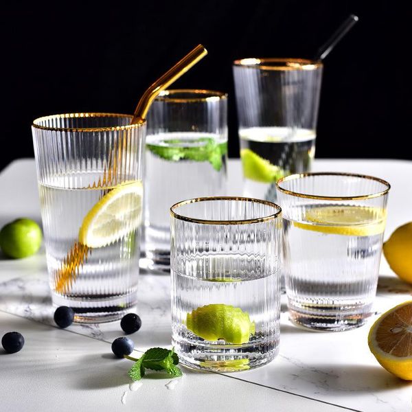 

wine glasses home el transparent glass golden vertical stripe juice drink water cup european style environmentally friendly beer