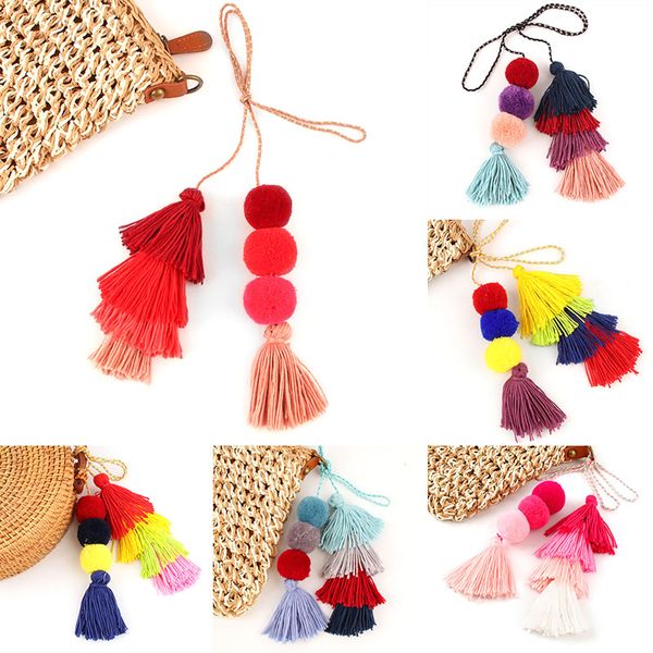 

1Pc Bohemia Colorful Layered Boho Pom Pom Keyring Tassel Bag Car Trinket Rainbow Charm Keychain Accessories Jewelry E2324-E2332