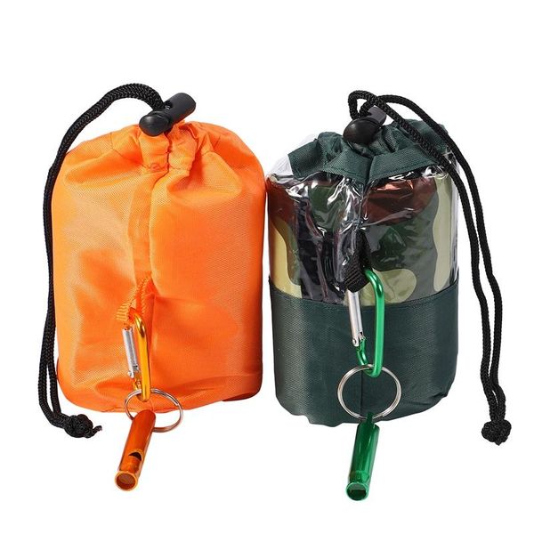 

emergency sleeping bag lightweight keep warm with whistle carabiner for outdoor adventure camping hiking bags