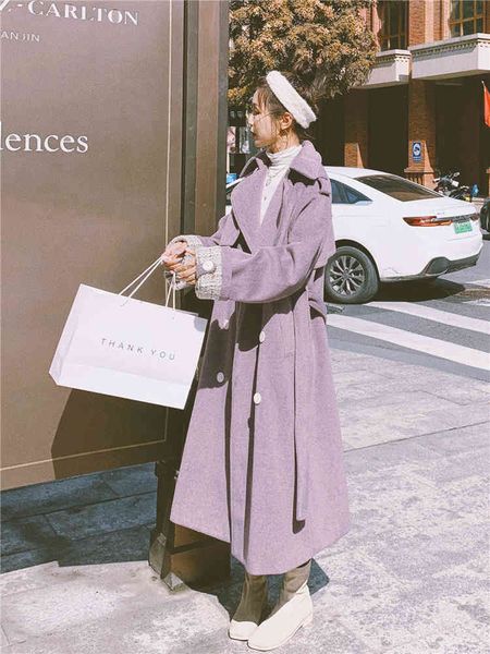 

women's wool & blends winter autumn women coat long warm ladies elegant woman parkas female outwear korean coats purple manteau femme w, Black