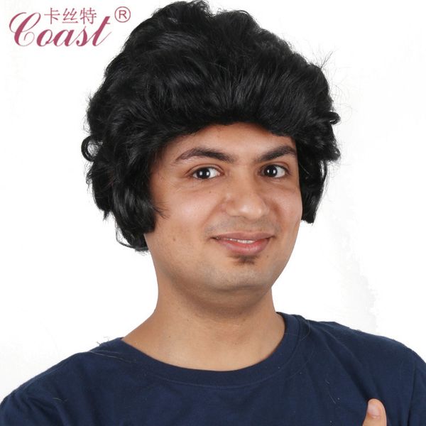 

breathable short men's synthetic wigs yiwu black roll star fashion popular elvis