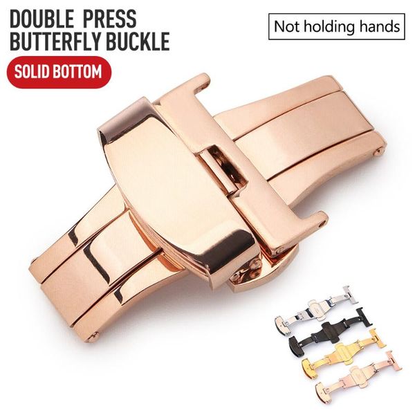 

watch bands 10-24mm quality gold black stainless steel butterfly buckle for leather strap accessories ,double press non automatic, Black;brown