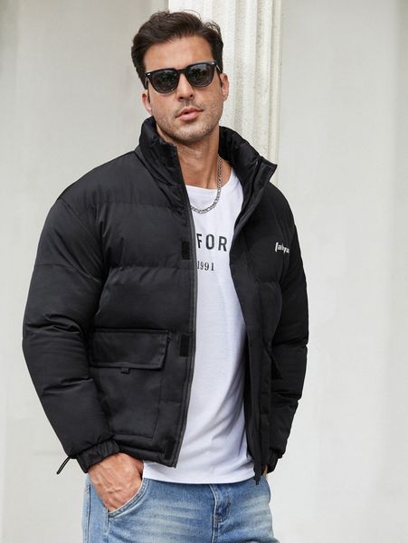 

men letter graphic drawstring puffer coat n8aa#, Black;brown