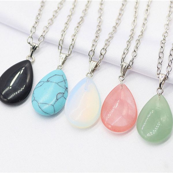 

diy natural original stone alloy chain pendant necklaces for women men fashion party club decor jewelry, Silver