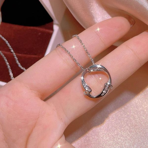 

pendant necklaces simple dolphin circle necklace all-match women jewelry long super fairy temperament female zircon, Silver