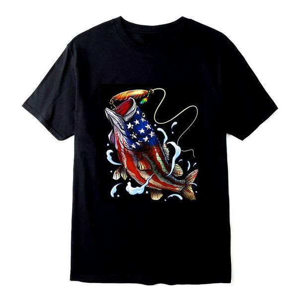 

men's t-shirts bass fishing cotton t-shirt fashion short sleeve tee harajuku american flag casual hip hop clothes drop, White;black