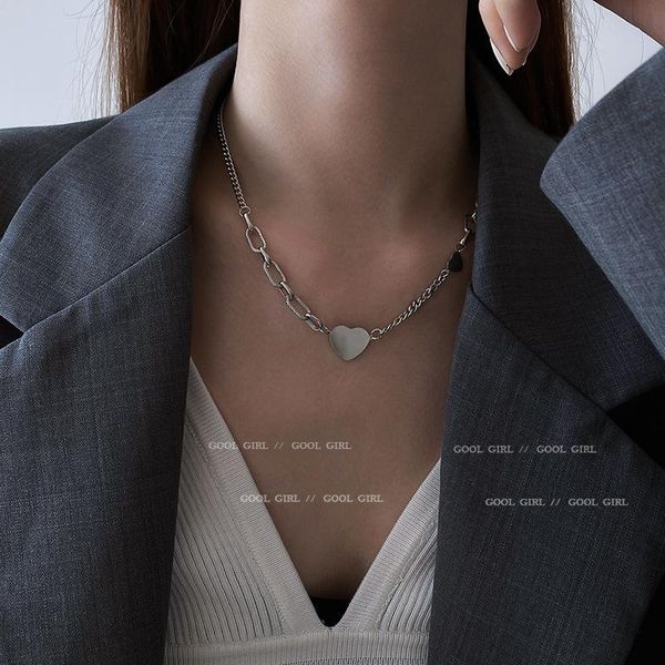 

chains stitching chain love necklace korea dongdaemun fashion clavicle simple ins cold wind hip-hop neck jewelry, Silver