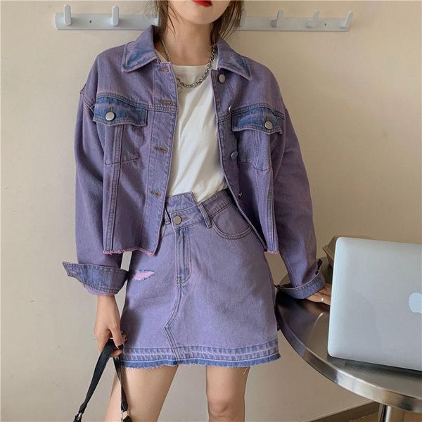 

purple jean jacket autumn korean fashion clothing loose casual 2021 womens outerwear solid coat all-match women's jackets, Black;brown