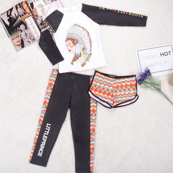 

ins children's sunscreen long sleeve 3pcs swimsuit girls' kids jellyfish suit quick dry floating diving pant yz20010 one-pieces, Black