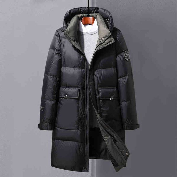 

2021 winter new men's mid-length hooded et fashion casual white duck down warm coat male brand clothing, Black;white