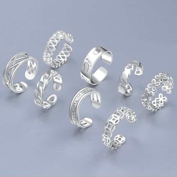 

love ring 8pcs tail foot gifts adjustable open toe s set for women girl summer beach vacation kunuckle jewelry finger, Slivery;golden