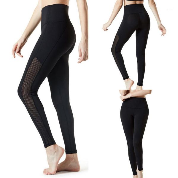 

yoga outfit fashion women fitness workout tight trousers solid color hip lift with pockets splicing high waist leggings pants
