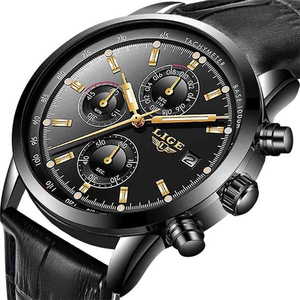 

lige casual sport watches for men black brand luxury military leather wrist watch man clock fashion chronograph wristwatch 210329, Slivery;brown