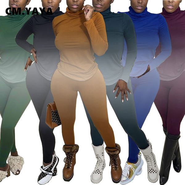 

active gradient color sweatsuit womens set turtlene tee legging pants suit trasuit two piece set fitness outfitby air, White